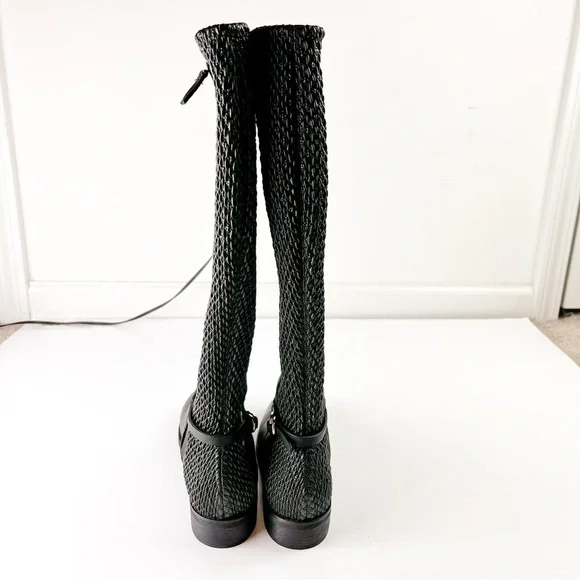 Cole Haan Boots womens 7 Isabell Stretch Black Leather Knee High Riding Boots
